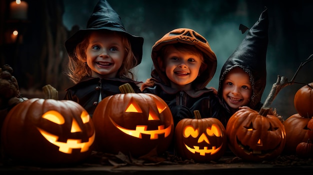 Niños felices en halloween