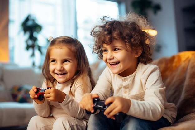 Niños felices niño y niña en juego