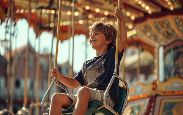 Foto niños felices y niños divertidos niños divertidos en el parque de atracciones