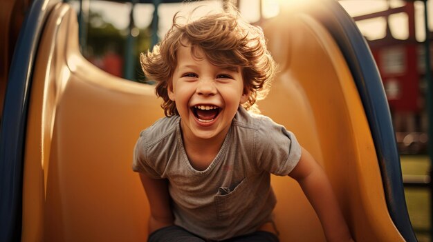 Niños felices en el patio de recreo Expresión Fotografía