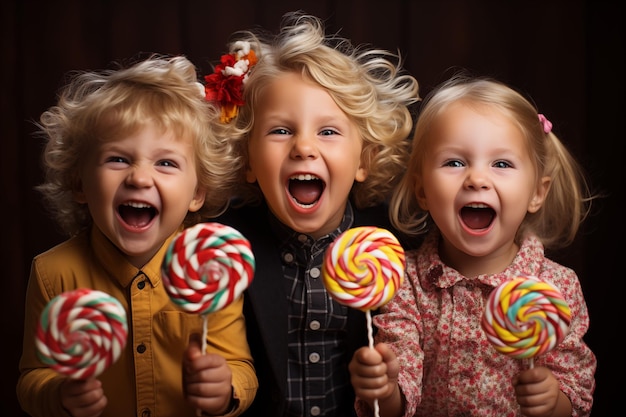 Los niños felices con el piruleto