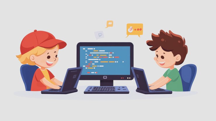Foto niños felices que aprenden a programar