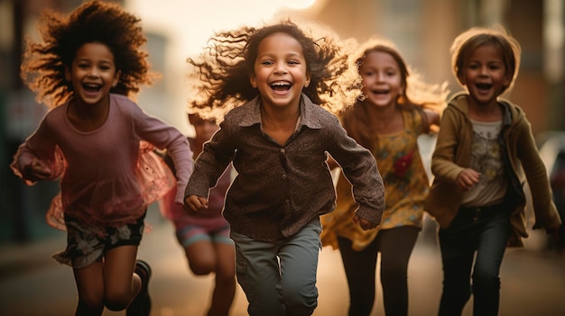 Niños felices riendo juntos