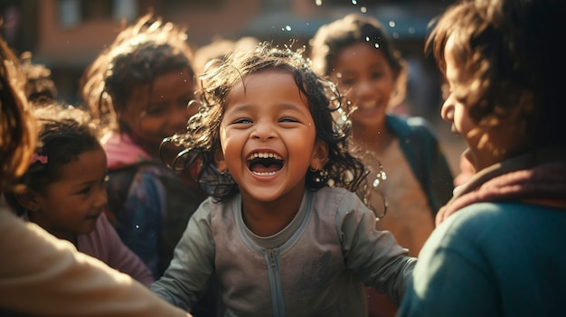 Niños felices riendo juntos