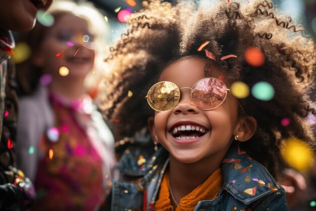 niños felices riendo mientras se divierten con confeti