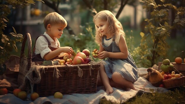 Foto niños haciendo picnic.