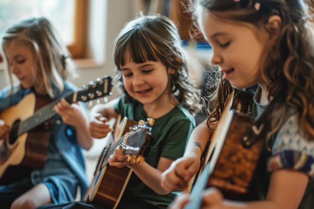 Foto niños haciendo sesión de música