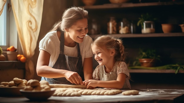 niños horneando niños cocinando recetas familiares vacaciones panadero horneando aventura panadero lindo madre preparar