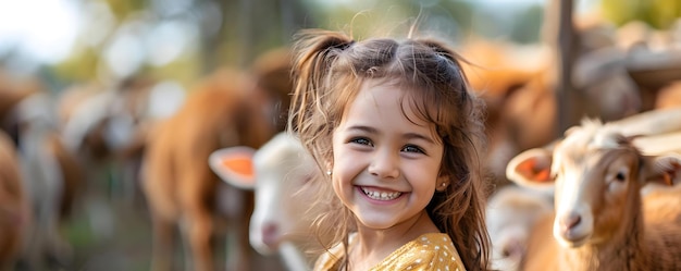 Niños interactuando alegremente con animales en un zoológico de mascotas Concepto Encuentros con animales Zoo de mascotes Diversión Niños y animales Aventuras al aire libre Interacciones alegres