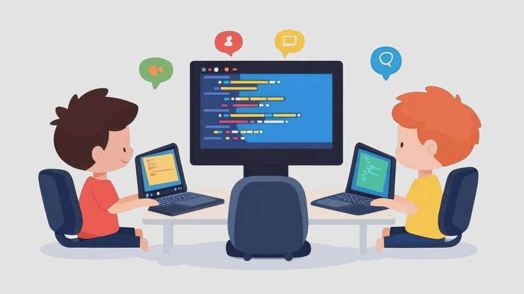 Foto los niños se involucran en el aprendizaje divertido con la tecnología