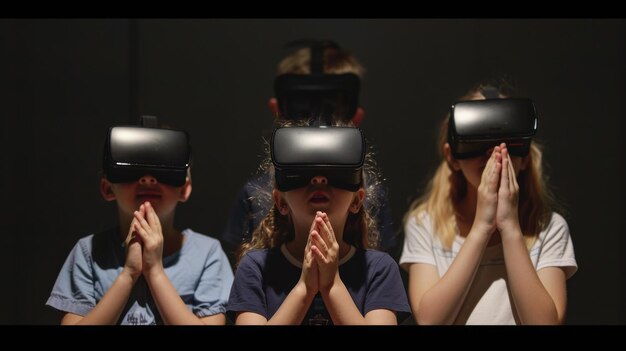 Foto los niños se involucran con auriculares de realidad virtual