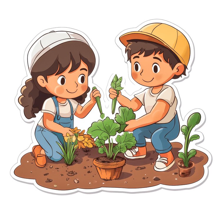 Niños jardineros juntos en una actividad natural al aire libre