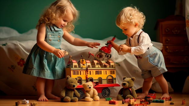Los niños juegan en la habitación con juguetes Generativa AI Kids