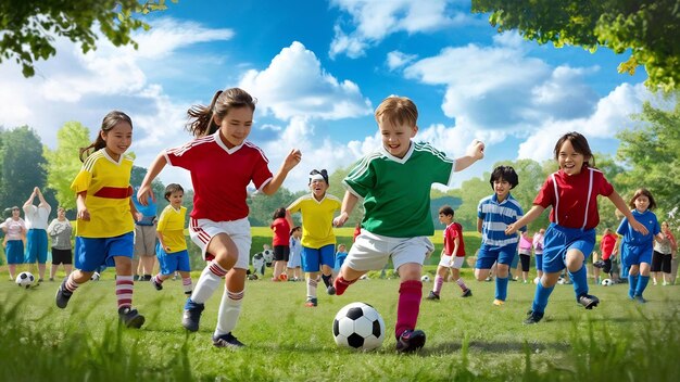 Niños jugando al fútbol.