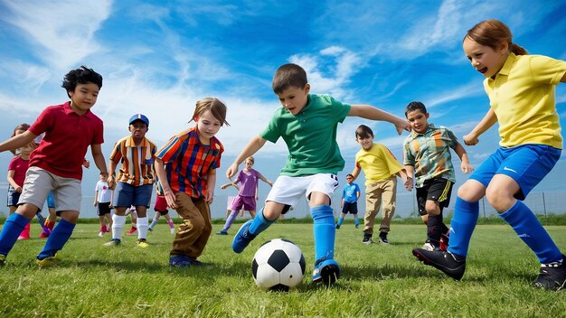 Niños jugando al fútbol.