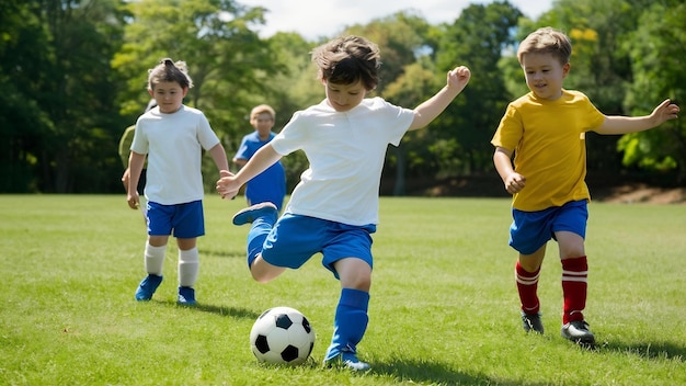 Niños jugando al fútbol.