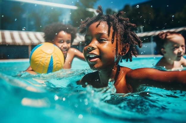 Niños jugando al waterpolo en una piscina