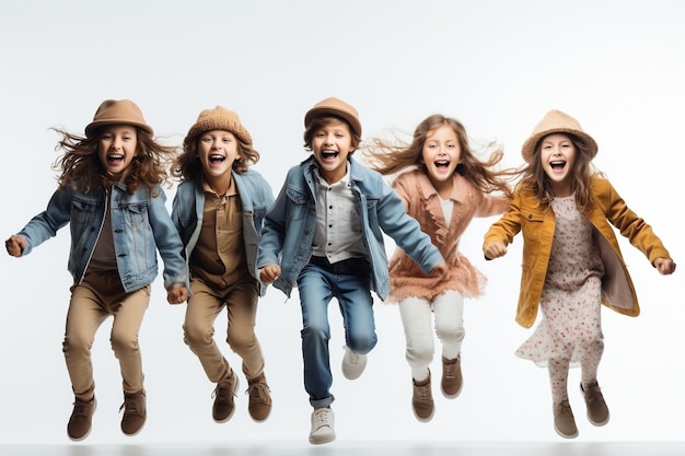 Niños jugando contra un fondo blanco IA generativa