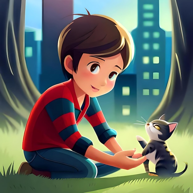 Niños jugando con gato