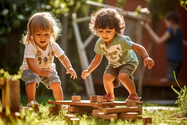 Foto niños jugando juegos tradicionales al aire libre en un parque ai generativo