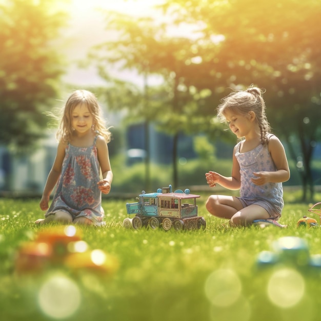 Foto niños jugando con juguetes