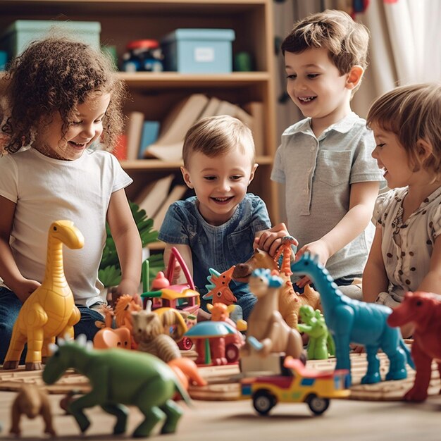 Foto niños jugando con juguetes