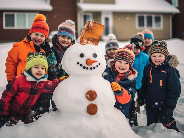 Niños jugando en la nieve pura felicidad