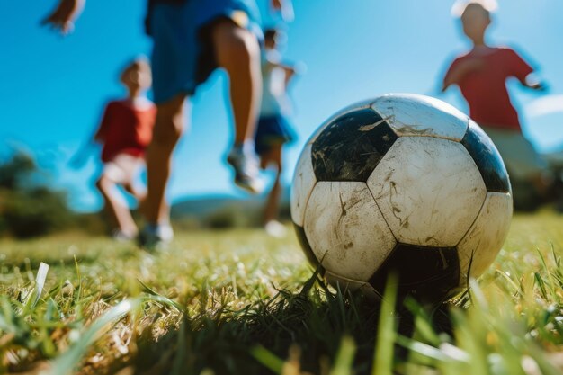 Niños jugando en un partido amistoso de fútbol