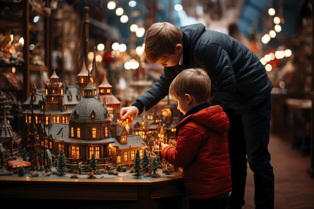 niños jugando en la tienda de juguetes en Navidad