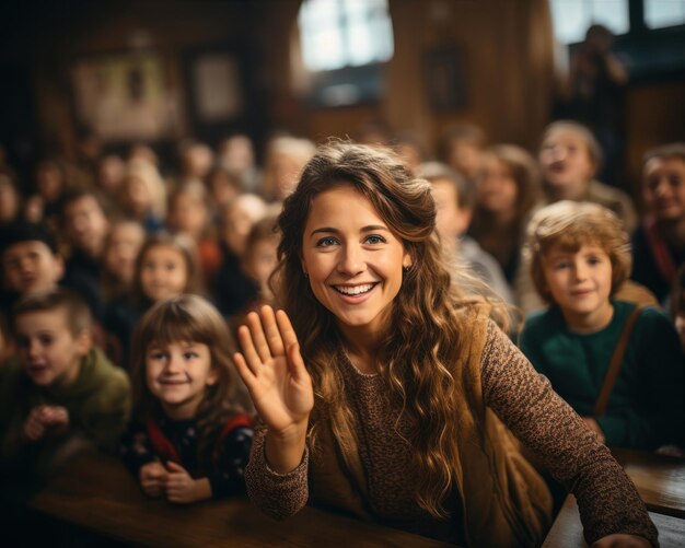 niños levantando la mano en un día escolar
