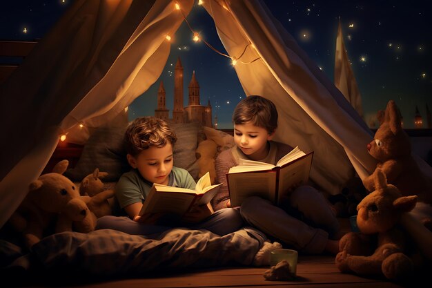 Niños leyendo en acogedores rincones de lectura