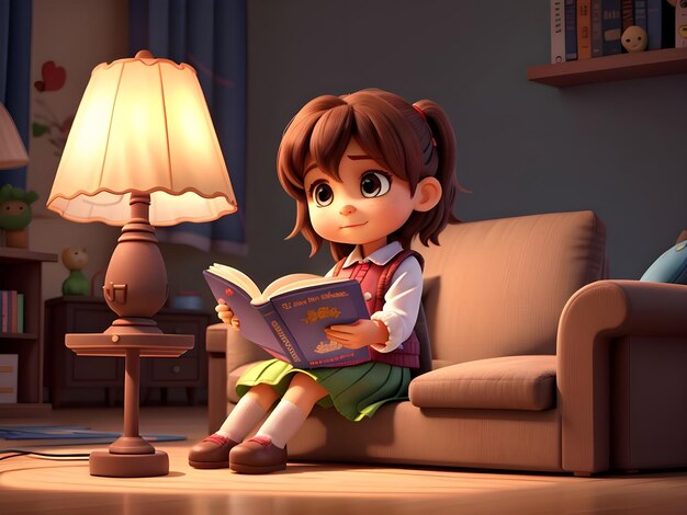 Niños leyendo felizmente libros de cuentos animación en 3D