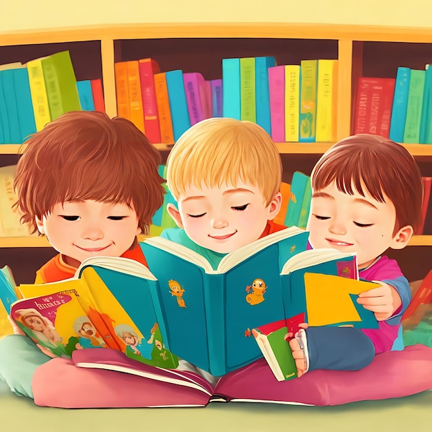 niños leyendo un libro generador de IA