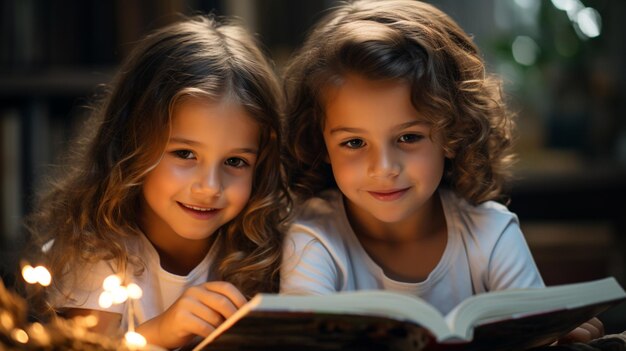 Niños leyendo libros sobre un fondo blanco.