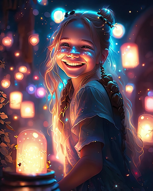 niños con luces sonriendo