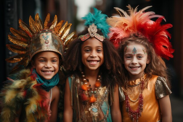 niños mirando la cámara en el carnaval