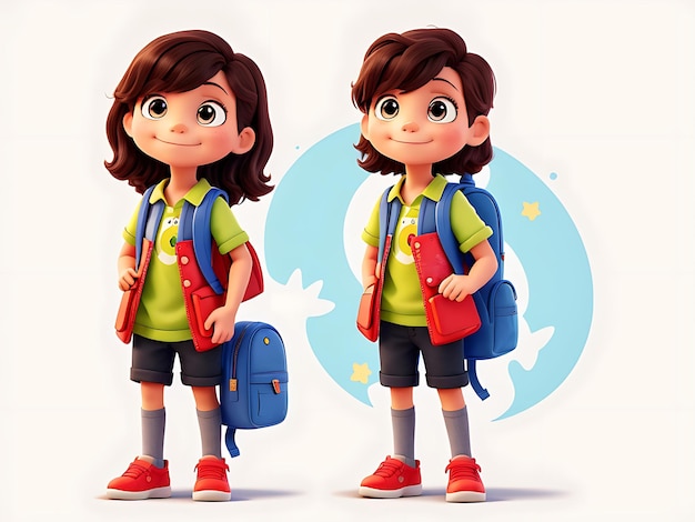 Niños con mochila escolar ilustración IA generativa