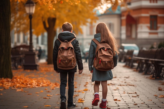 Niños con mochilas rumbo a la escuela IA generativa