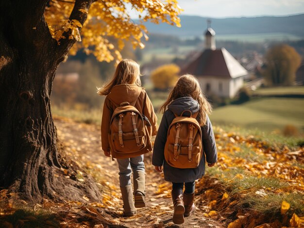 niños con mochilas van a la escuela IA generativa