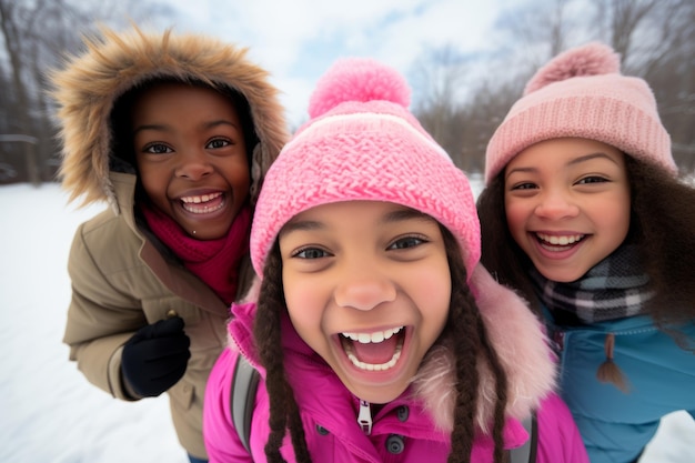 Niños multirraciales extasiados que se divierten patinando juntos en una pista de patinaje al aire libre