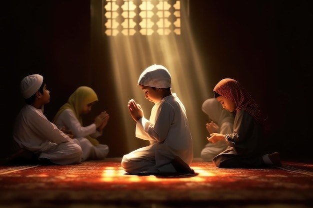 Foto niños musulmanes rezando juntos