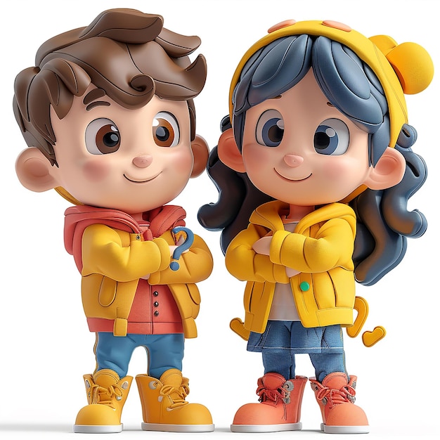 Niños, niños y niñas, dibujos animados en 3D con caras alegres.