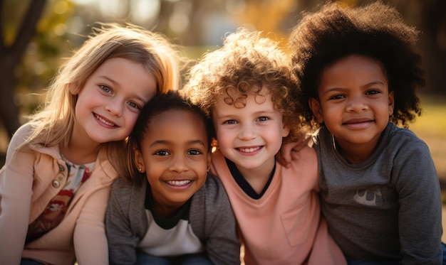 Los niños los niños son felices Grupo multiétnico Concepto alegre