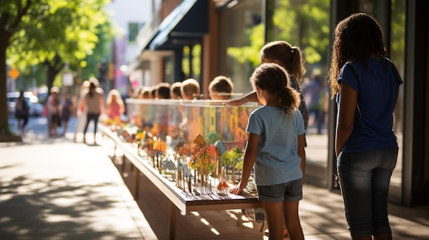 Foto niños organizan una caminata de arte en el vecindario