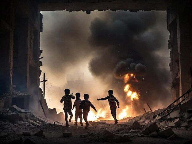 Niños palestinos resilientes en medio de edificios destruidos
