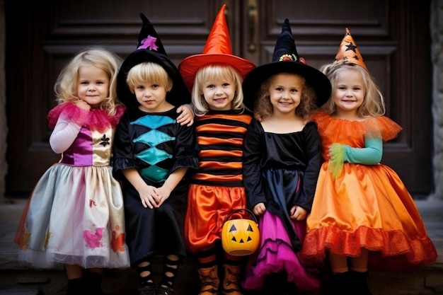 Foto niños pequeños con disfraces de halloween