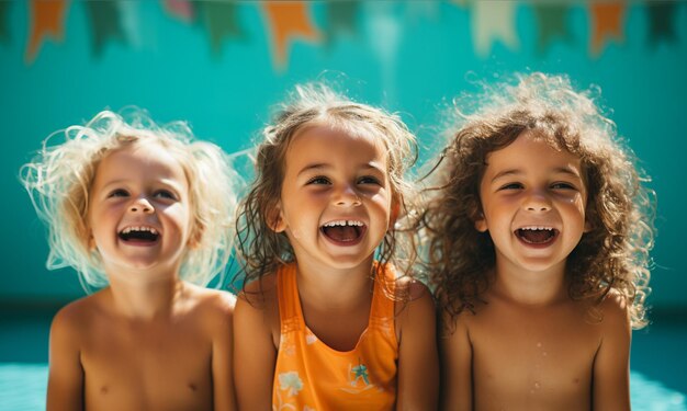 Niños pequeños disfrutando de clases de natación en la piscina