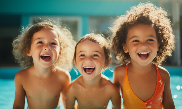 Niños pequeños disfrutando de clases de natación en la piscina