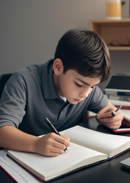 niños pequeños escribiendo en una mesa generada por IA