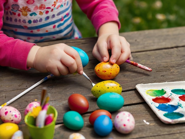 Niños pintando huevos para el lunes de Pascua